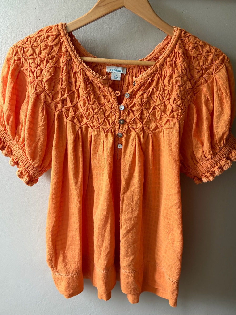 Sundance Sweet Pea Orange Smocked Cotton Peasant Top